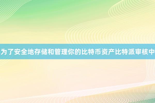 为了安全地存储和管理你的比特币资产比特派审核中